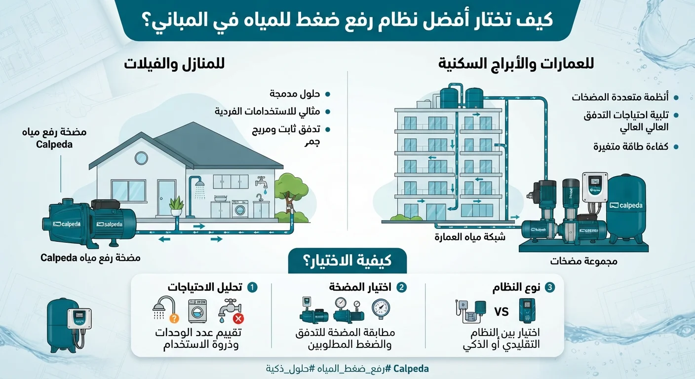 كيف تختار أفضل نظام رفع ضغط المياه في المباني؟ دليل شامل لاختيار مضخة رفع المياه المناسبة للمنازل والعمارات