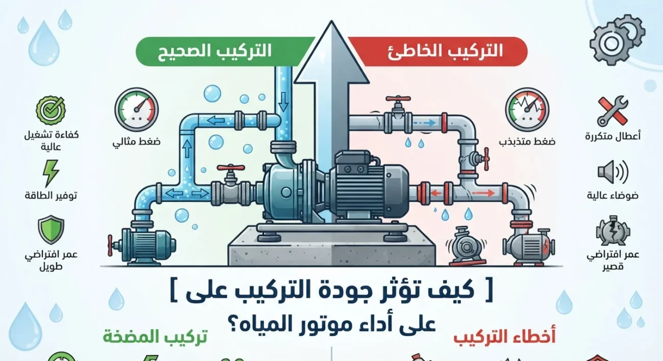 كيف يؤثر تركيب موتور المياه الصحيح على كفاءة التشغيل وإطالة العمر الافتراضي؟