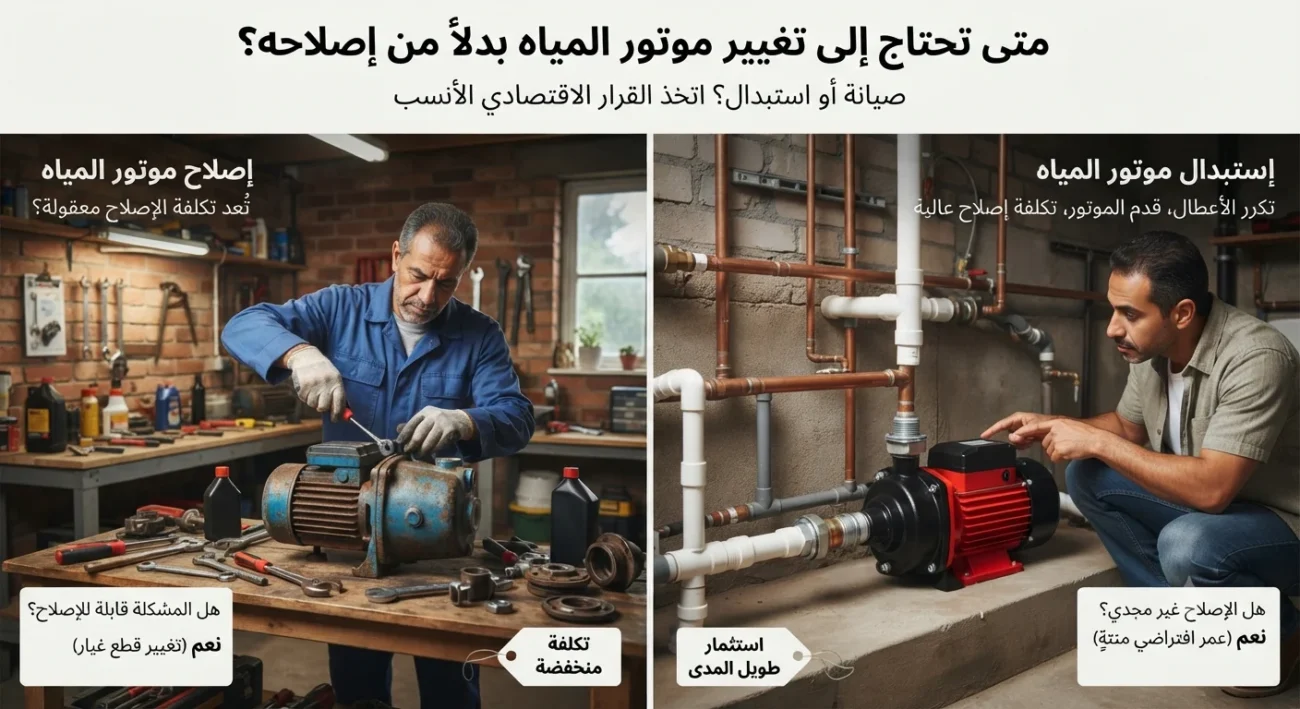 متى يجب تغيير موتور المياه بدلًا من إصلاحه؟ دليل شامل لاتخاذ القرار الاقتصادي الصحيح