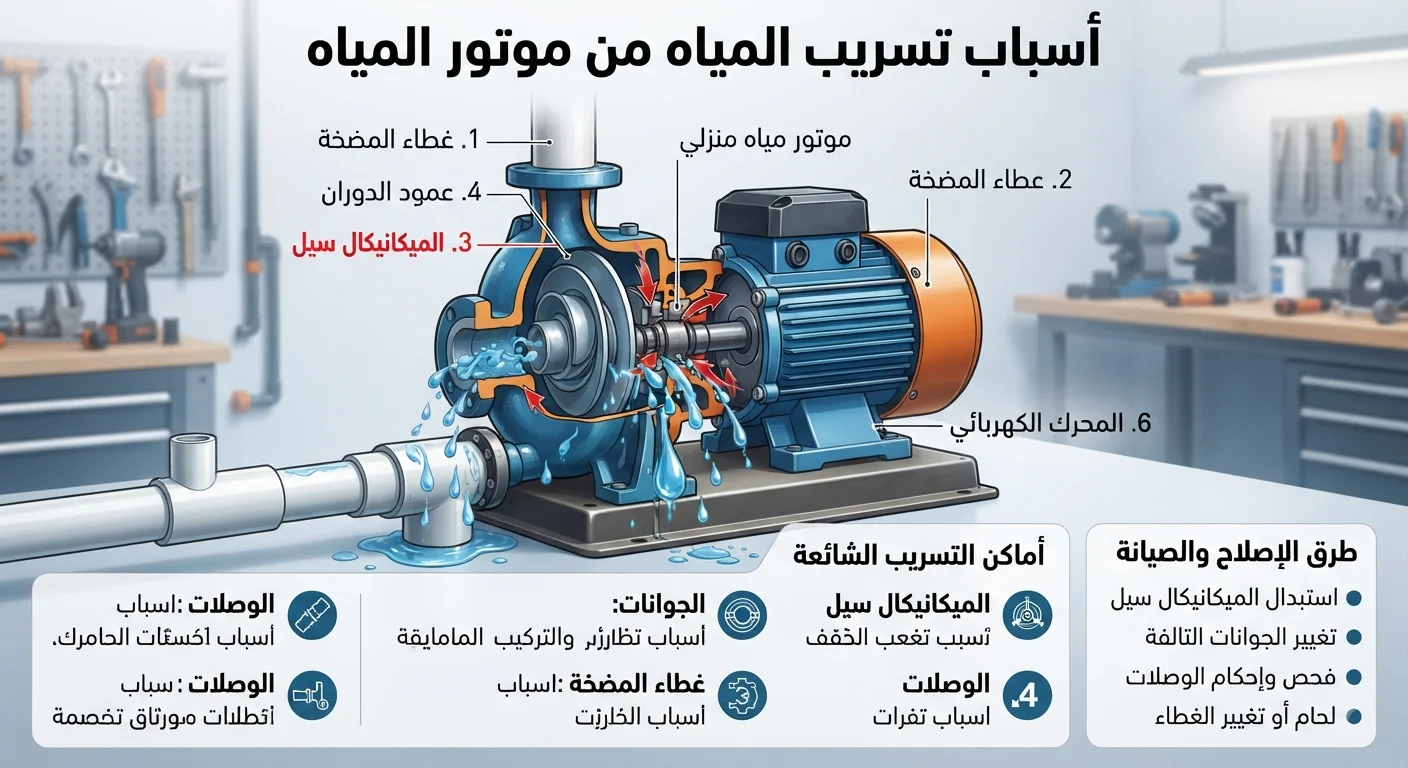 أسباب تسريب المياه من موتور المياه الأماكن والأسباب وطرق الإصلاح والصيانة