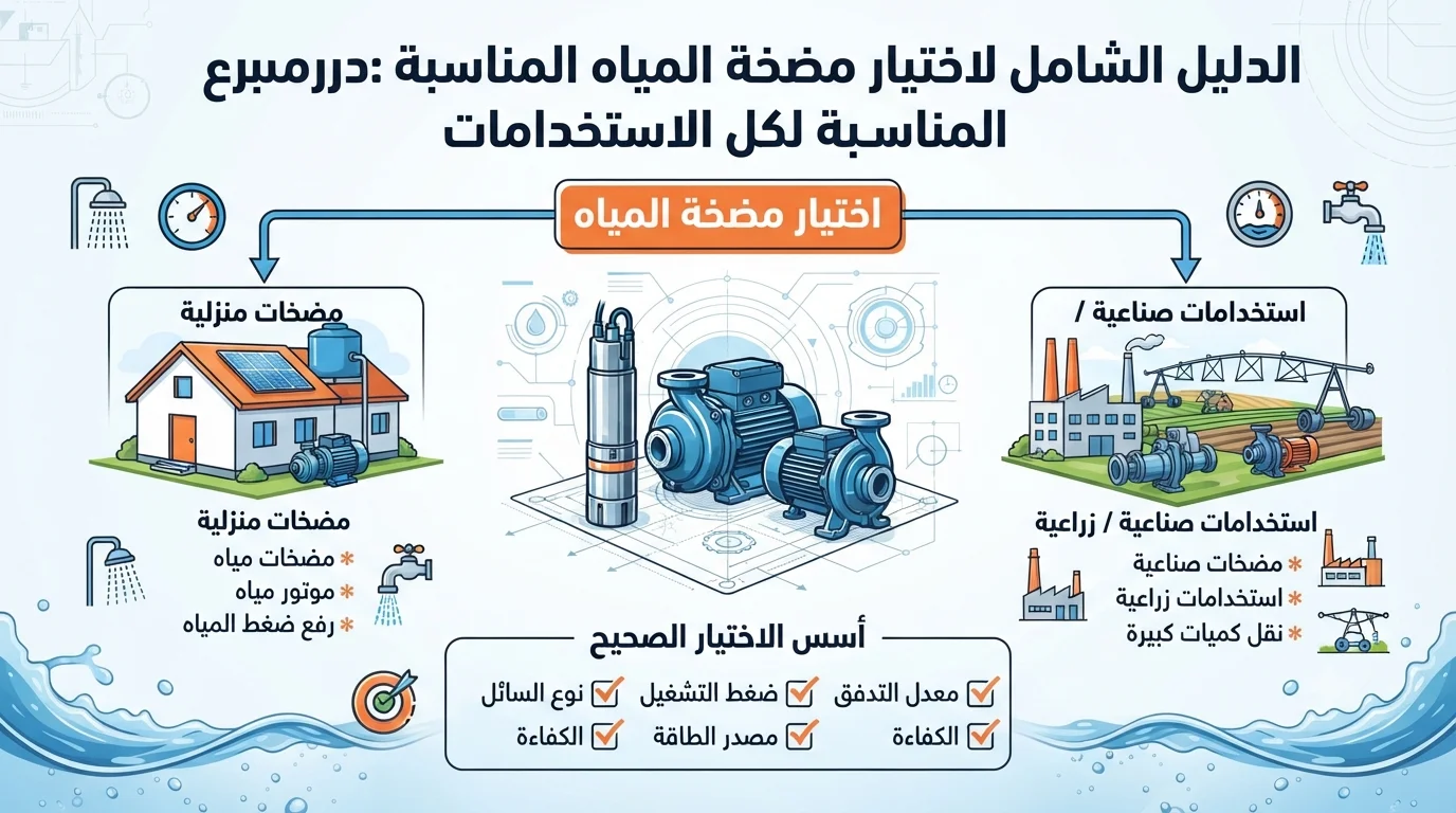 الدليل الشامل لاختيار مضخة المياه المناسبة لكل استخدام في المنازل والمباني والمصانع