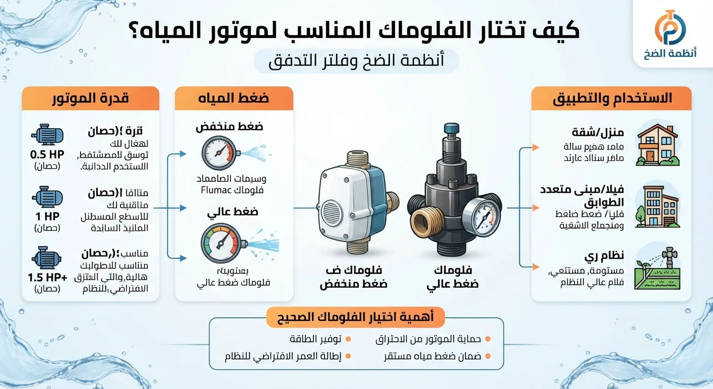 كيف تختار الفلوماك المناسب لموتور المياه؟ دليل عملي حسب القدرة والضغط والاستخدام