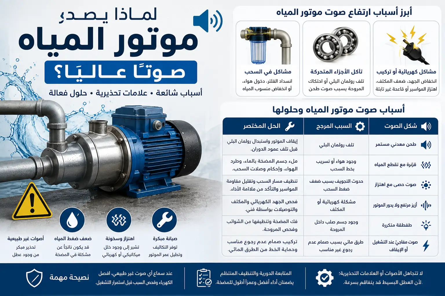 لماذا يصدر موتور المياه صوتًا عاليًا؟