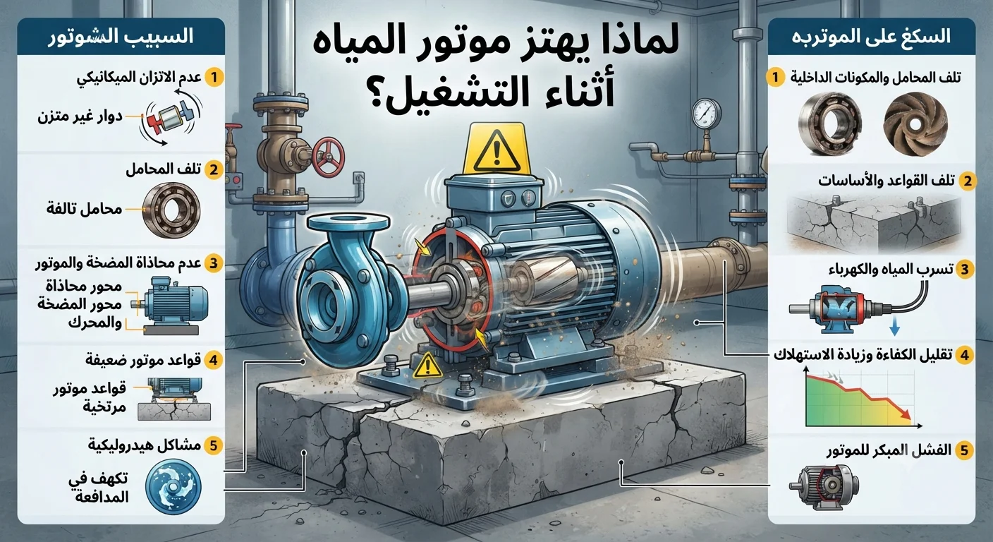 لماذا يهتز موتور المياه أثناء التشغيل؟ أسباب اهتزاز المضخة وتأثيره على العمر الافتراضي